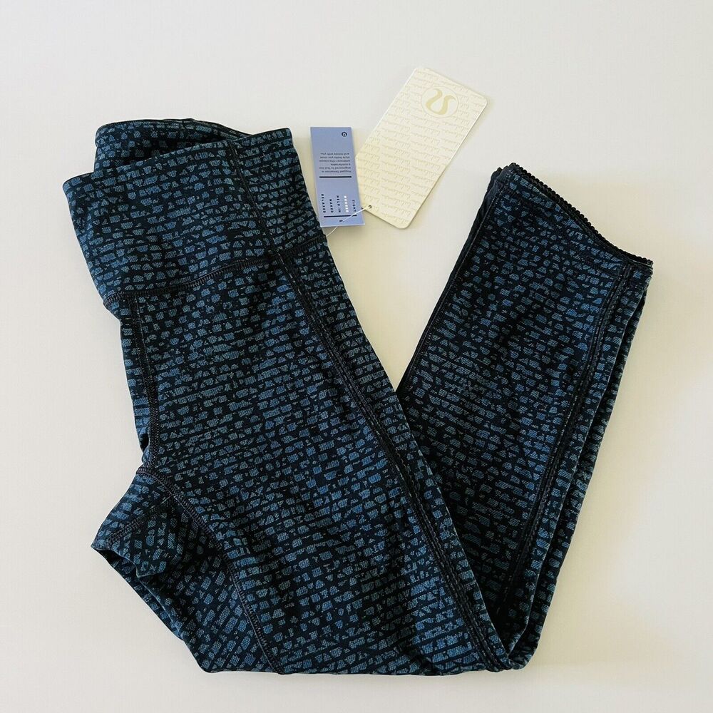 LULULEMON ATHLETICA Shatter Weave Teal Lake Deep Breath Crop Leggings - US 2